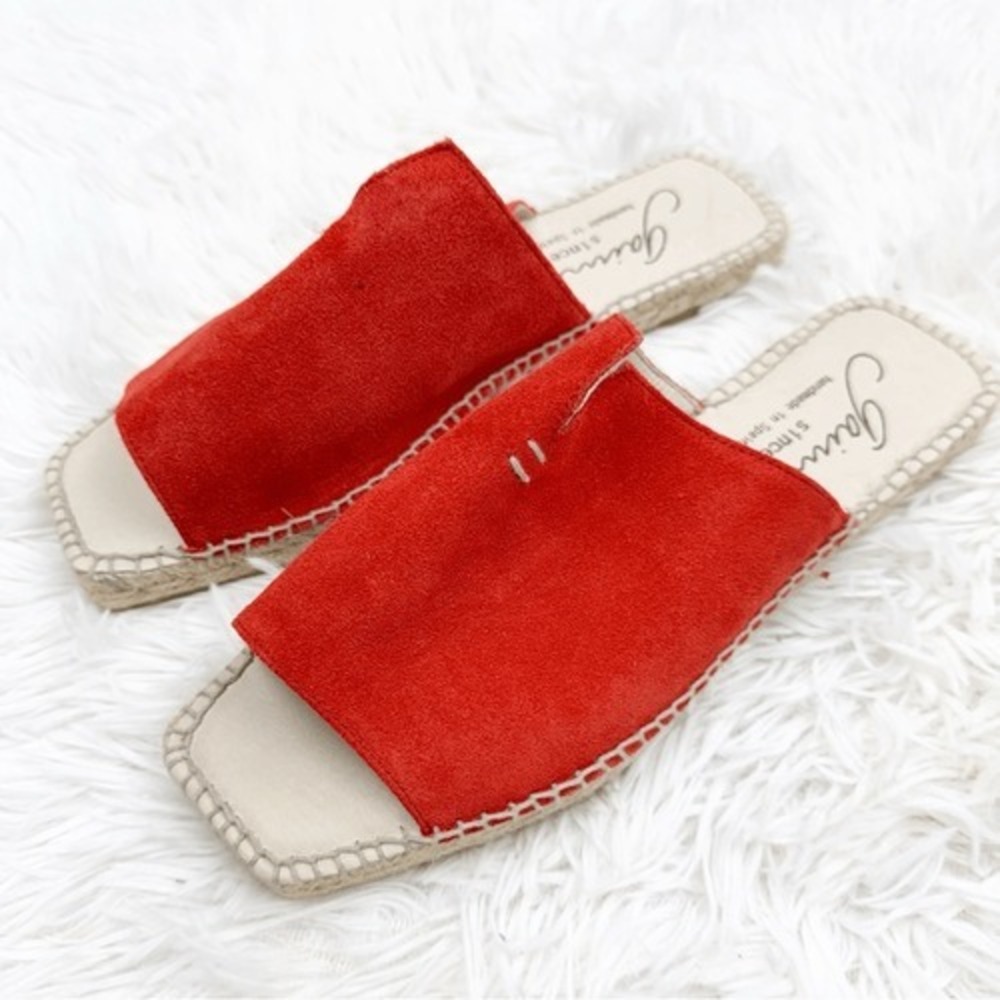 Gianno Suede Espadrilles Flat Slide Sandals Orange Red 39 9 Spain